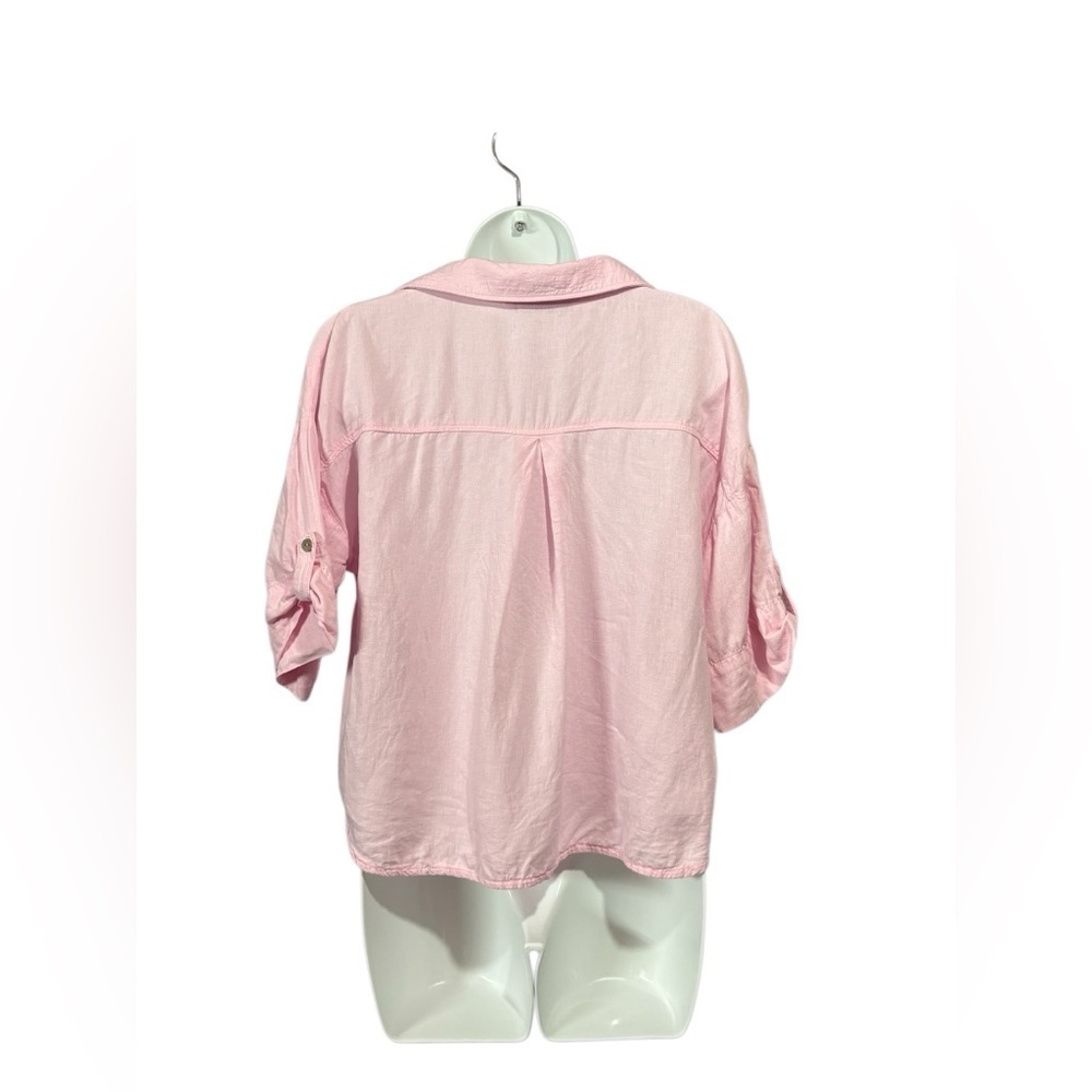ZARA, Pink Linen Cropped Button-Up Shirt, Size XS - Picture 7 of 8
